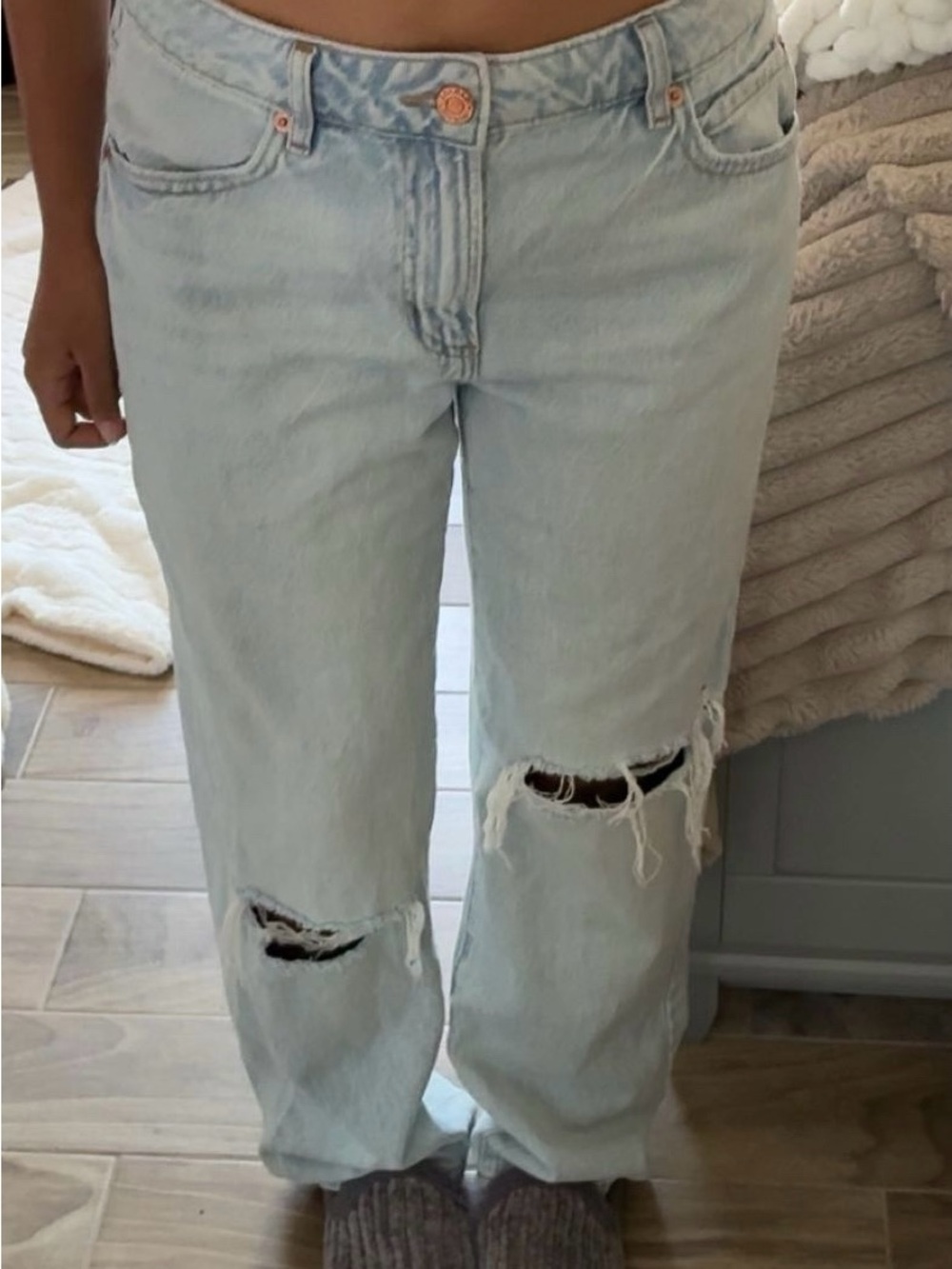 Garage Light Blue Distressed Boyfriend Jeans